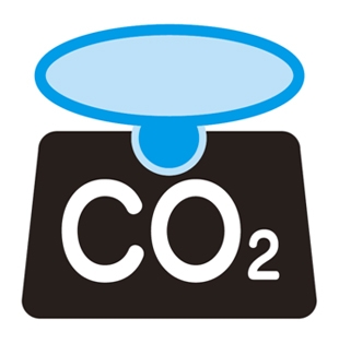 CFPマーク：青い円の中に、排出される二酸化炭素の量が表示されます